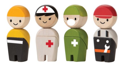 PlanToys Rescue Crew – Wooden Figure Set, Rubberwood Rescue Team Play Set for Kids, Ages 3+