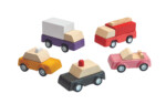 PlanToys PlanWorld Vehicle Series – 5 Wooden Vehicles Set: Fire Engine, Truck, Taxi, Convertible and Police Car, Ages 3+