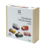 PlanToys PlanWorld Vehicle Series – 5 Wooden Vehicles Set: Fire Engine, Truck, Taxi, Convertible and Police Car, Ages 3+ - vi