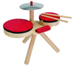 PlanToys Musical Band – Wooden Drum Set with 2 Drums, Drumsticks, Cymbal and Guiro, Ages 3+