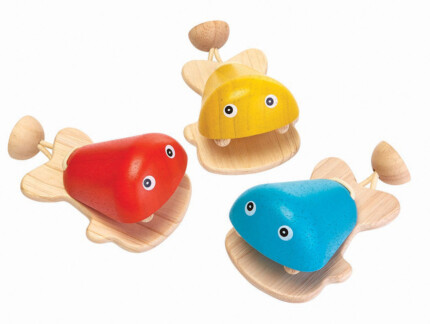 PlanToys Fish Castanet – Wooden Musical Toy, Clapping Fish Instrument for Kids