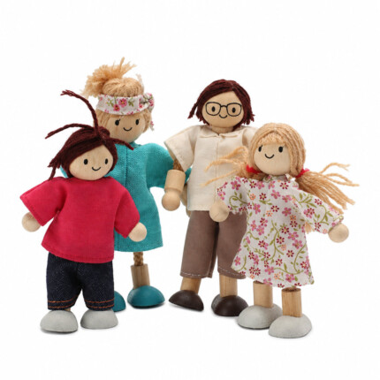 PlanToys Modern Doll Family – Solid Wood Doll Set with Bendable Wire Arms and Legs, Compatible with PlanToys Dollhouses, Ages
