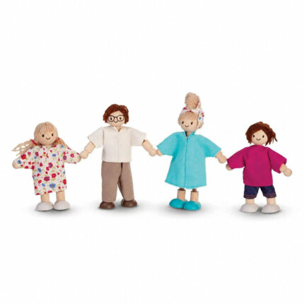 PlanToys Modern Doll Family – Solid Wood Doll Set with Bendable Wire Arms and Legs, Compatible with PlanToys Dollhouses, Ages