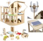 PlanToys Green Dollhouse with Furniture – Eco-Friendly Wooden Dollhouse with Wind Turbine, Solar Panel, Rubberwood - view 2