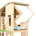PlanToys Green Dollhouse with Furniture – Eco-Friendly Wooden Dollhouse with Wind Turbine, Solar Panel, Rubberwood - view 3