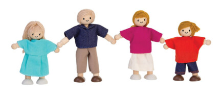 PlanToys Doll Family – Wooden Dollhouse Dolls, Solid Wood with Poseable Wire Limbs, Ages 3+