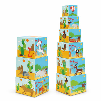 Scratch Europe Animals of the World – 10 Piece Jumbo Stacking Tower with Cubes for Toddlers