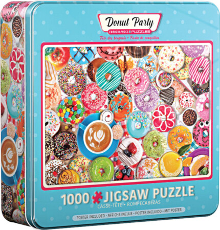 EuroGraphics Donut Party 1000-Piece Jigsaw Puzzle in Collectible Tin – Colourful Donuts Artwork