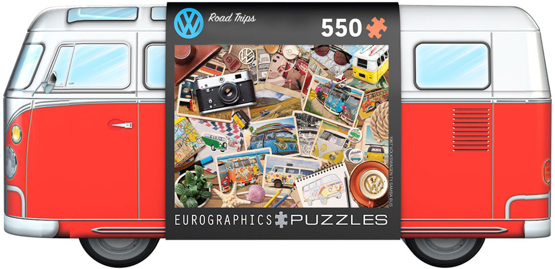 8551-5576.jpg EuroGraphics VW – Road Trips 550-Piece Jigsaw Puzzle in VW Bus Shaped Collectible Tin, 13 x 19 Inches, Ages 9+