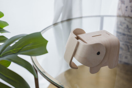 PlanToys Elephant Bank – Wooden Piggy Bank, Elephant-Shaped Coin Savings Bank for Kids - view 2