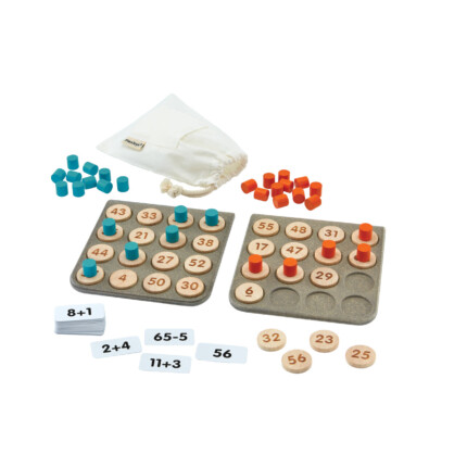 PlanToys Math Bingo – Wooden Educational Bingo Game, Solve Equations to Find Called Numbers, for Kids