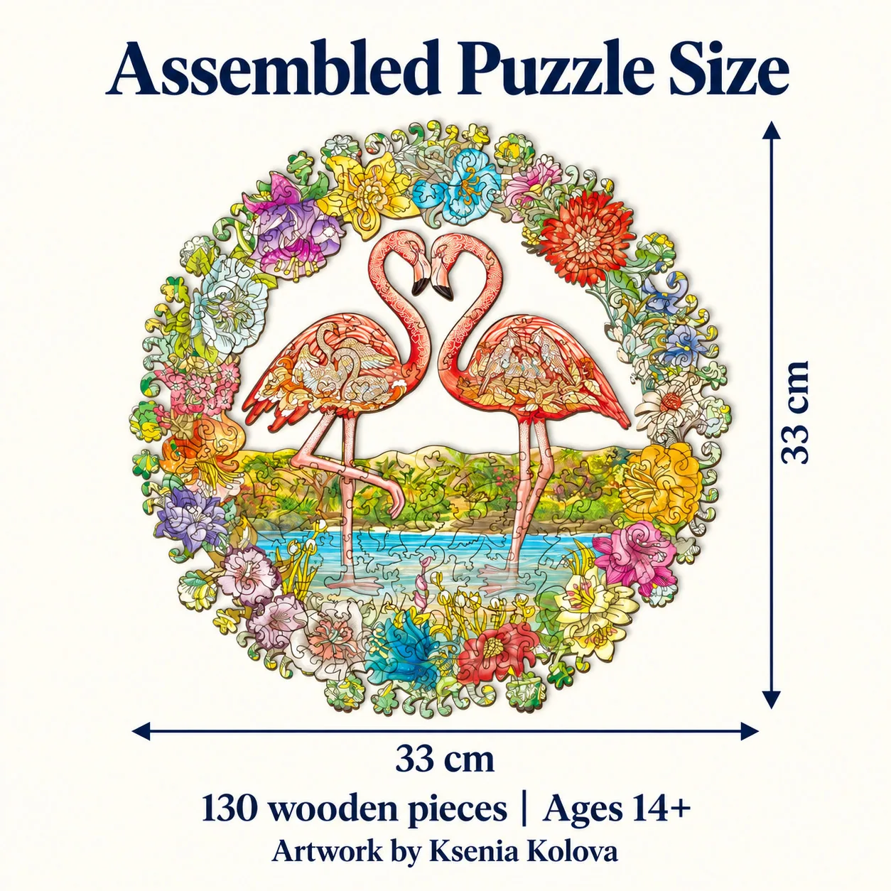 Davici Wooden Jigsaw Puzzle "Flamingo. Tenderness" - 33 x 33 cm, 130 Pieces Davici Wooden Jigsaw Puzzle "Flamingo. Tenderness" - 33 x 33 cm, 130 Pieces
