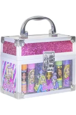 Townley Girl Barbie 4-Pack Shimmery Lip Balm Set with Mini Train Case – Watermelon, Cotton Candy, Peach, Grape, Ages 3+ - vie