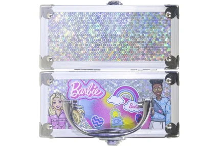 Townley Girl Barbie 4-Pack Shimmery Lip Balm Set with Mini Train Case – Watermelon, Cotton Candy, Peach, Grape, Ages 3+ - vie