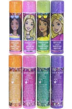 Townley Girl Barbie 4-Pack Shimmery Lip Balm Set with Mini Train Case – Watermelon, Cotton Candy, Peach, Grape, Ages 3+ - vie