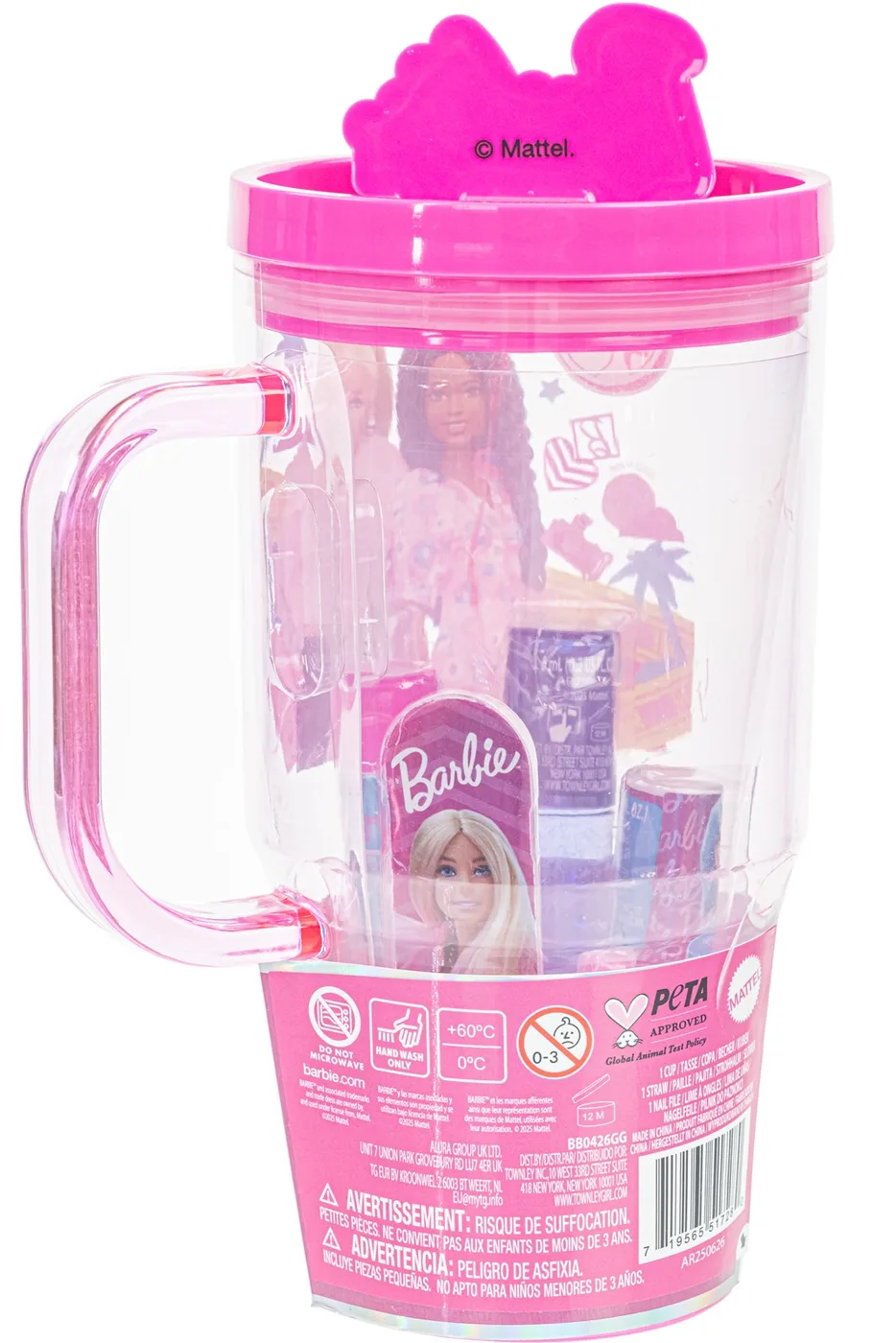 BB0426GG_2.webp Townley Girl Barbie Cosmetic Set with Tumbler – Roll-On Lip Gloss, Lip Balm, Nail Polish and Nail File for Girls, Ages 3+ - v