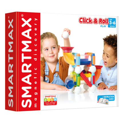 SmartMax Click and Roll – 30 Piece Magnetic Ball Run Building Set with Tubes and Panels for Kids