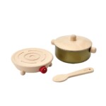 PlanToys Cookery Set – Wooden Pretend Play Kitchen Toy with Pot, Ladle and Stove for Kids, Ages 2+ - view 3