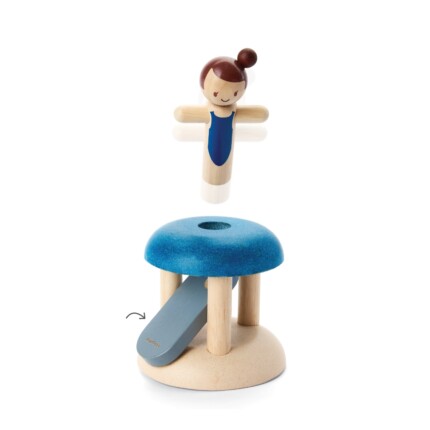 PlanToys Jumping Gymnast – Press-the-Base Spring-Up Gymnast Toy for Babies, Ages 1+