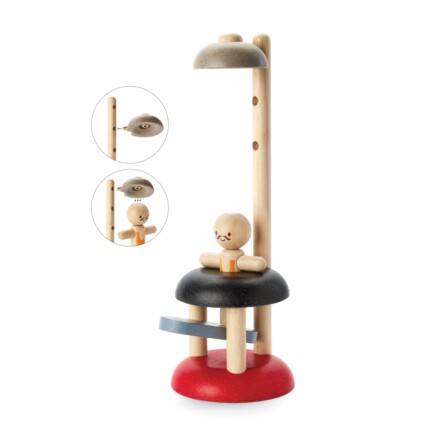 PlanToys Jumping Acrobat – Wooden Press-to-Jump Acrobat Toy for Cause and Effect Play for Toddlers