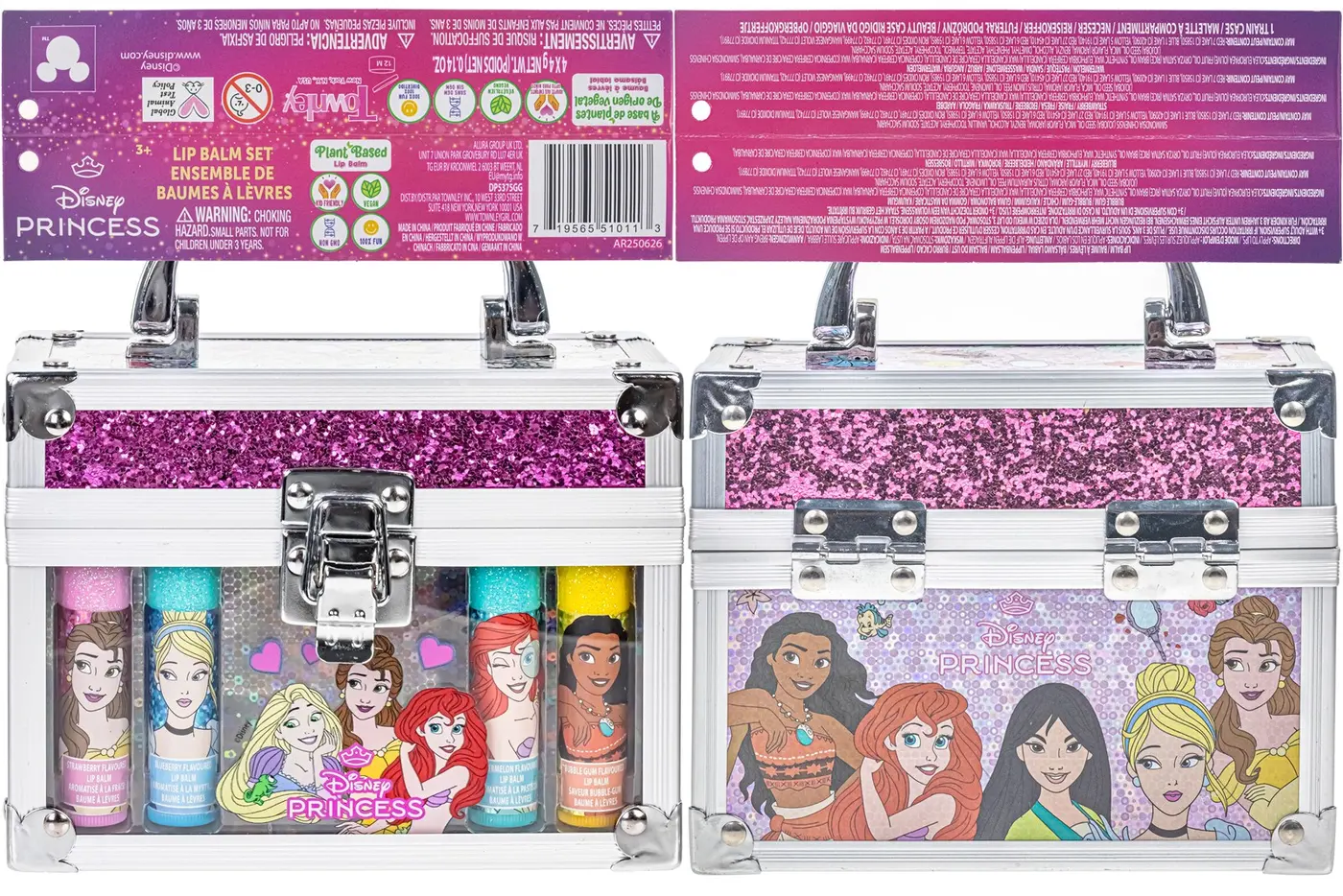 DP5375GG_4.webp Townley Girl Disney Princess 4-Pack Lip Balm Set with Mini Train Case – Watermelon, Bubble Gum, Strawberry, Blueberry, Ages 3