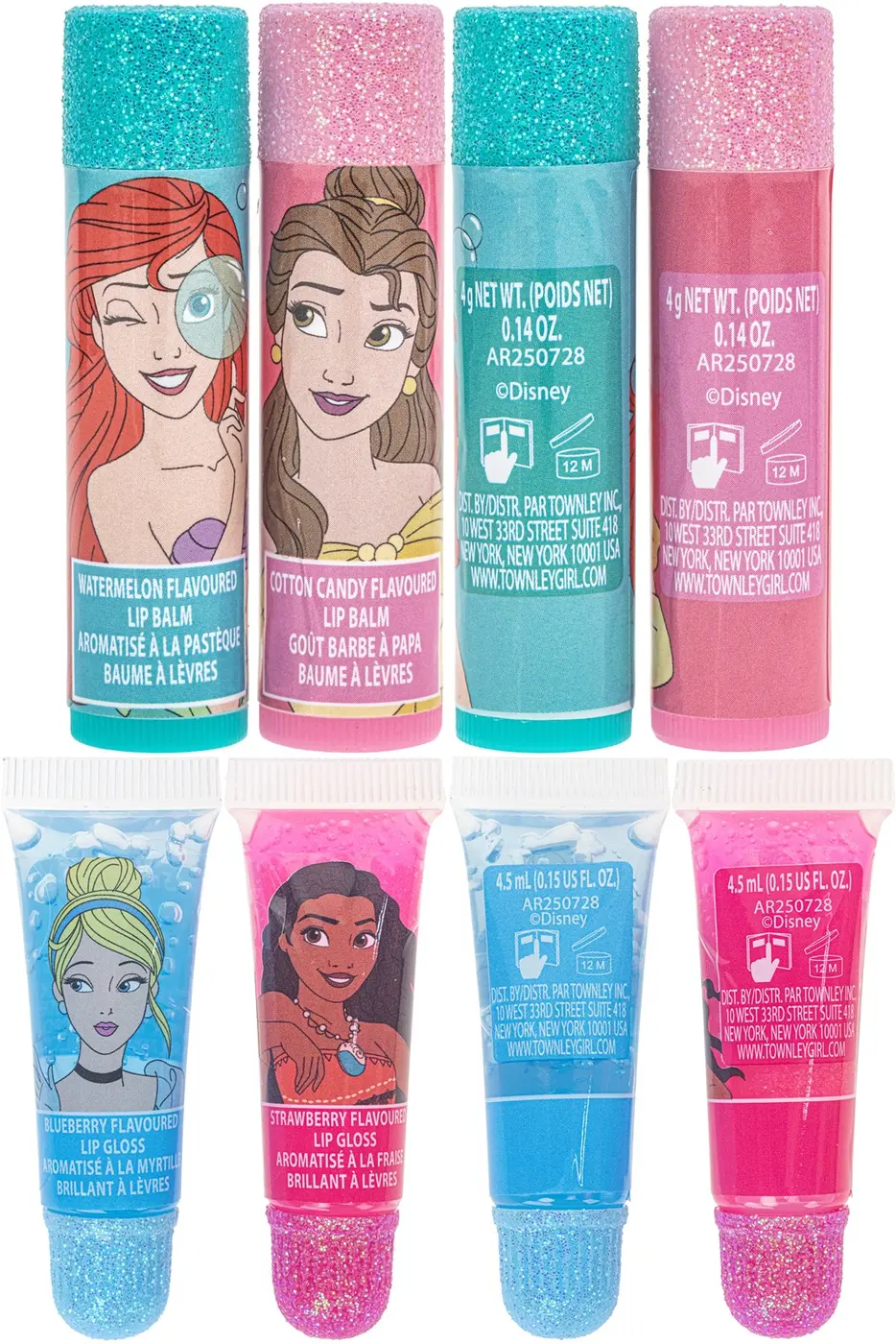 DP5438GG_3.webp Townley Girl Disney Princess Lip Set with Mini Train Cosmetic Case – 2 Lip Balms, 2 Lip Glosses, 4-Well Compact, Ages 3+ - vi