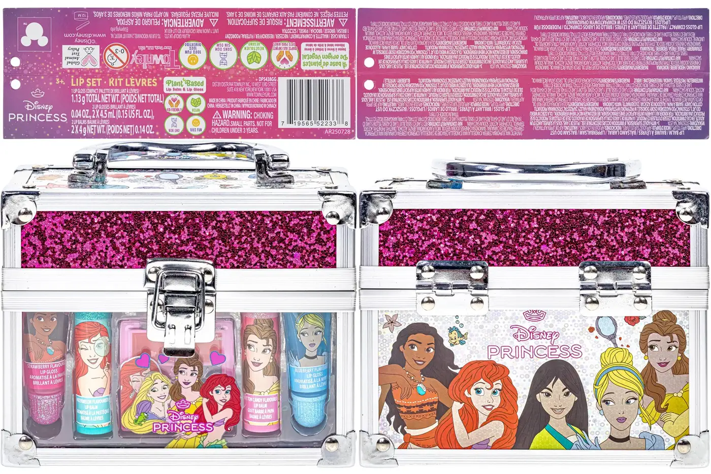 DP5438GG_4.webp Townley Girl Disney Princess Lip Set with Mini Train Cosmetic Case – 2 Lip Balms, 2 Lip Glosses, 4-Well Compact, Ages 3+ - vi