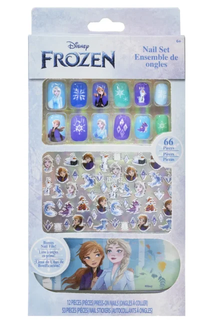 Townley Girl Frozen 66-Piece Nail Art Set with Press-On Nails, Nail Stickers and Nail File for Girls, Ages 3+