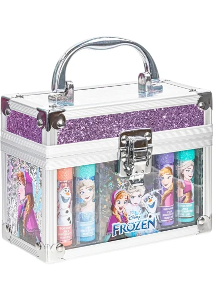 Townley Girl Frozen 4-Pack Lip Balm Set with Mini Train Case – Watermelon, Blueberry, Peach and Grape, Ages 3+