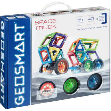 GeoSmart Space Truck – 43 Piece Magnetic Construction Set to Build Space Vehicles with Trailers and Six Wheels
