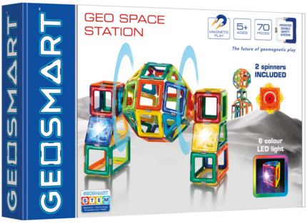 GeoSmart GeoSpace Station – 70-Piece Magnetic Construction Set with Lights and Spinner for Kids