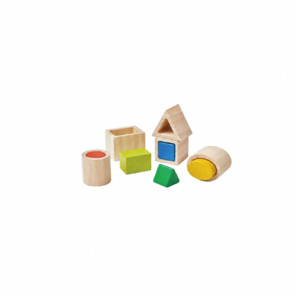 PlanToys Geo Matching Blocks – 10 Blocks with 5 Geometric Shapes for Matching, Stacking and Building for Toddlers