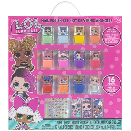 Townley Girl L.O.L. Surprise! 12-Pack Nail Polish Set with 3 Nail Files and Nail Stickers for Girls, Ages 3+