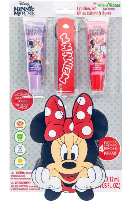 Townley Girl Minnie 2-Pack Lip Gloss Set with Silicone Bag and Keychain – Cotton Candy and Grape, Ages 3+