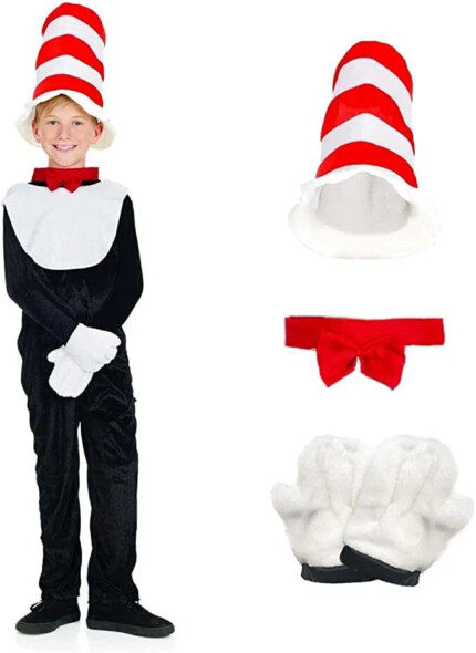Fun Shack Mr Tom Costume for Boys – Black Jumpsuit with Striped Hat, Bow Tie and Gloves, Ages 6-8 Years