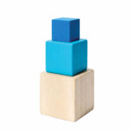 PlanToys Nesting Boxes – Two-Tone Nesting Blocks with Natural Wood Block for Toddlers, Blue and Beige