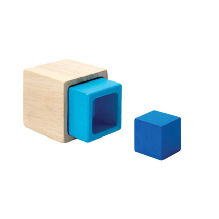 PlanToys Nesting Boxes – Two-Tone Nesting Blocks with Natural Wood Block for Toddlers, Blue and Beige - view 2