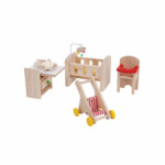 PlanToys Nursery – Dollhouse Nursery Furniture Set with Crib, Mobile, High Chair, Stroller, Drawer Chest and Baby - view 4