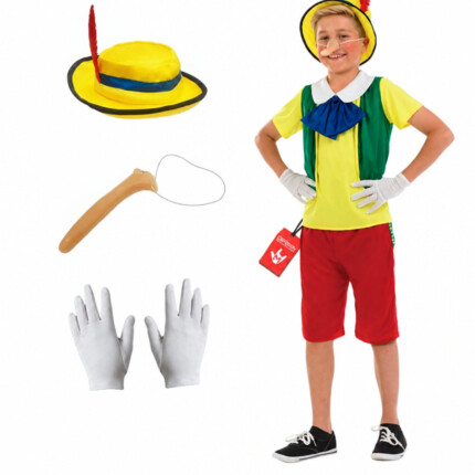 Pinocchio Fairy Tale Puppet Costume for Boys – Green, Red, White and Yellow Dress-Up Outfit, Ages 4-6 Years