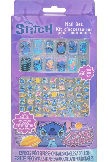 Townley Girl Stitch 66-Piece Nail Art Set – Press-On Nails, Nail Stickers and Nail File for Girls, Ages 6+