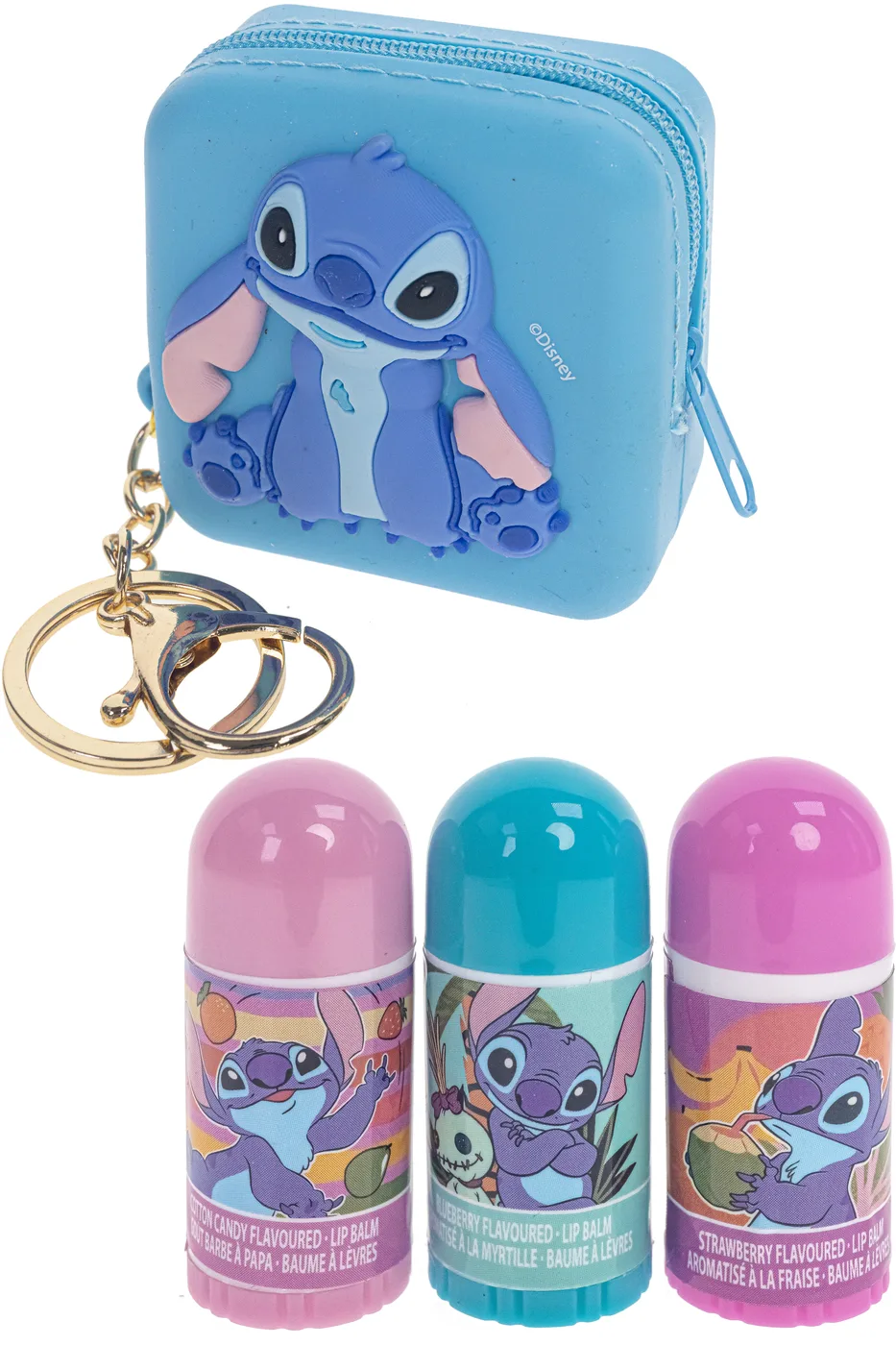 SI0044GG_3.webp Townley Girl Stitch 3-Pack Lip Balm Set with Mini Silicone Bag and Keychain – Blueberry, Cotton Candy, Strawberry, Ages 3+ -