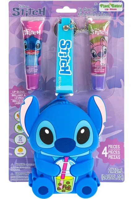 Townley Girl Stitch 2-Pack Lip Gloss Set with Stitch-Shaped Silicone Mini Bag and Keychain, Ages 3+