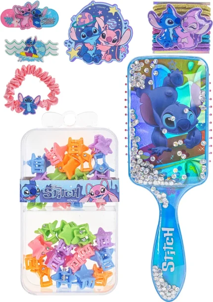 Townley Girl Stitch Hair Accessory Set with Hair Ties, Clips, Scrunchie, Brush and Stitch and Angel Mirror, Ages 3+