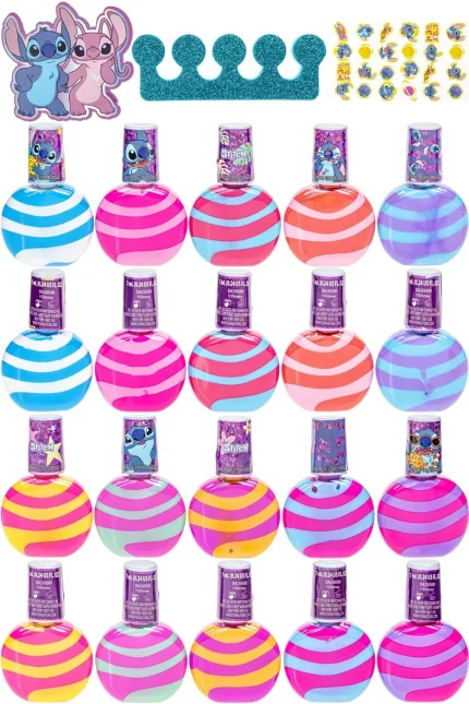 Townley Girl Stitch 10-Pack Swirl Nail Polish Set with Nail Stickers, Toe Spacers and Nail File for Girls, Ages 3+