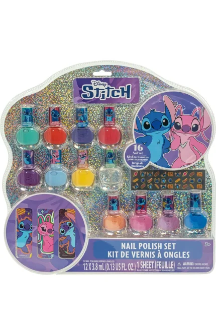 Townley Girl Stitch 12-Pack Nail Polish Set with Nail Files and Nail Stickers for Girls, Ages 3+