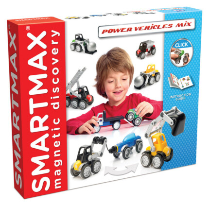 SmartMax Power Vehicles – Magnetic Building Toy Set with Digger, Tow Truck, Fire Engine and Fork Lift for Kids