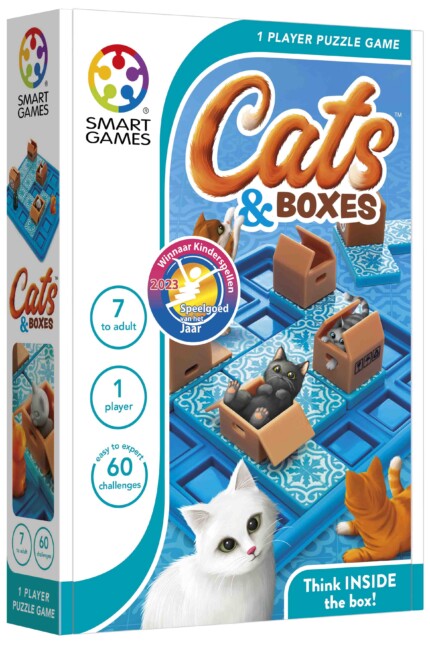 SmartGames Cats & Boxes – Sequential Puzzle Game with Portable Game Board and Lid for Kids and Adults