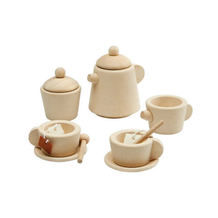 PlanToys Tea Set – Pretend Play Tea Party Set with Teapot, Sugar Bowl, Milk Pitcher, 2 Cups, 2 Saucers and 2 Teaspoons