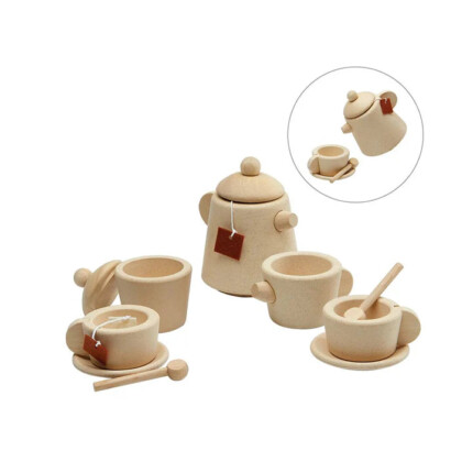PlanToys Tea Set – Pretend Play Tea Party Set with Teapot, Sugar Bowl, Milk Pitcher, 2 Cups, 2 Saucers and 2 Teaspoons - view