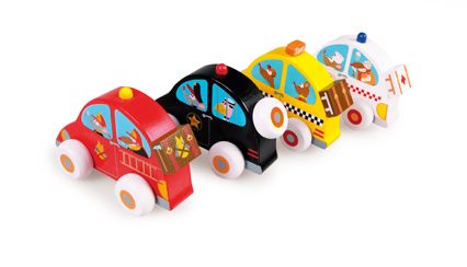 Scratch Europe Wooden Cars – 12 Piece Display of Ambulance, Fire Truck, Taxi and Police Car, Ages 12 Months+ - view 2